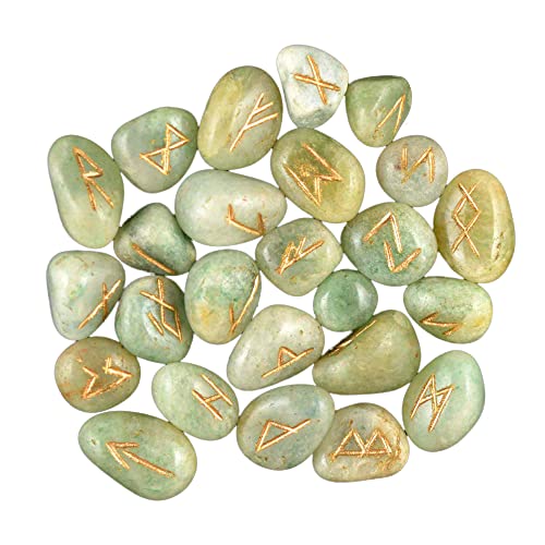 Green Aventurine Runes with Altar Cloth